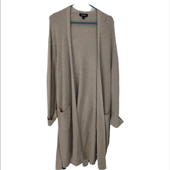 Express Sweaters - Express Long Knit Cardigan with Pockets and Tie Waist